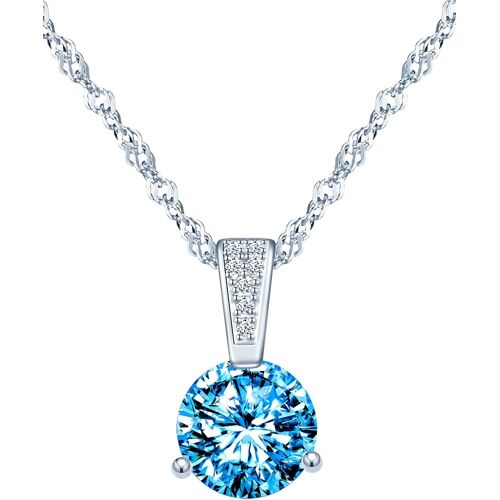Kal-Collier Diamant Pour Femmes Et Filles, Collier En Argent 925, Pendentif De Zircon Brillant, Collier Solitaire À 3 Griffes, 45cm Chaîne De Singapour Argent, Bijoux Élégants