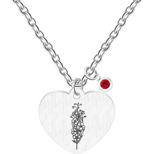 Kal-Collier Fleur Du Mois De Naissance En Coeur Avec Pendentif Pierre De Naissance 12 Mois, Bijou Personnalisé En Acier Inoxydable Hypoallergénique Pour Anniversaires Femmes Ya5545