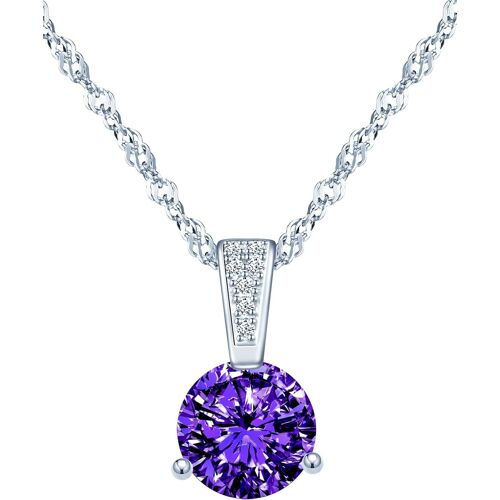 Kal-Collier Diamant Pour Femmes Et Filles, Collier En Argent 925, Pendentif De Zircon Brillant, Collier Solitaire À 3 Griffes, 45cm Chaîne De Singapour Argent, Bijoux Élégants