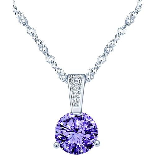 Kal-Collier Diamant Pour Femmes Et Filles, Collier En Argent 925, Pendentif De Zircon Brillant, Collier Solitaire À 3 Griffes, 45cm Chaîne De Singapour Argent, Bijoux Élégants