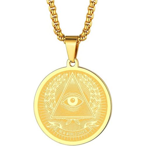 Kal-Illuminati Colliers Pour Homme Femme Oeil De La Providence Pendentif Pièce Occulte Esotérique Médaillon Religieux Unisexe Protection Bijoux Talisman Amulettes Cadeaux