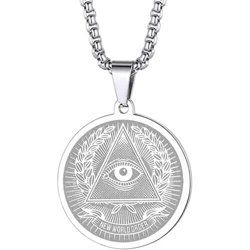 Kal-Illuminati Colliers Pour Homme Femme Oeil De La Providence Pendentif Pièce Occulte Esotérique Médaillon Religieux Unisexe Protection Bijoux Talisman Amulettes Cadeaux