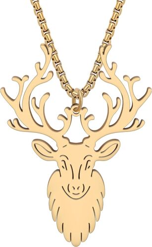 Kal-Collier D'élan De Noël En Acier Inoxydable Plaqué Or 18k Pour Femmes Filles Enfants Pendentif Cerf Animalier Bijoux De Fantaisie Pour Cadeaux Décorations De Fêtes De Fin D'année