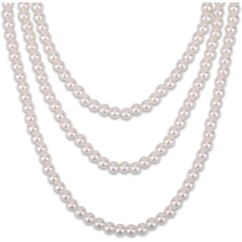 Kal-Femmes Long Blanc 1920s Artificiel Perle Collier Great Gatsby Goutte Ras Du Cou Perles Vintage Mode Collier Pour Mariées Mariage Fête Accessoires - Blanc, 47 Inches