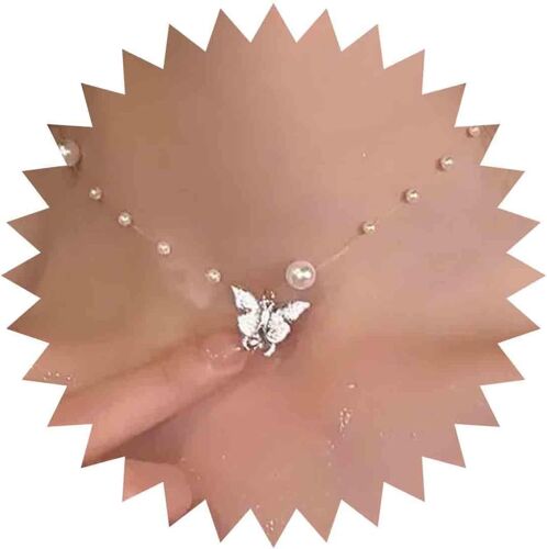 Kal-Collier Tour De Cou Papillon Perle Boho Collier Pendentif Papillon Argent Chaîne Collier Transparent Fin Vintage Collier Station Collier Chaîne Perle Bijoux Pour Femmes Et Filles