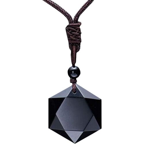Kal-W4012 Collier Avec Pendentif Étoile Hexagonale En Obsidienne Naturelle Feng Shui Pour Homme Et Femme, Cristal, Obsidienne