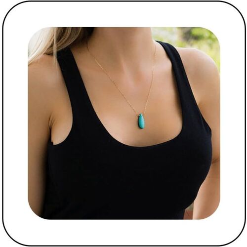 Collier Turquoise Pendentif Boho Collier Turquoise Goutte D'eau Vintage Collier Ras De Cou Turquoise Collier Minimaliste Chaîne Bijoux Pour Femmes Et Filles