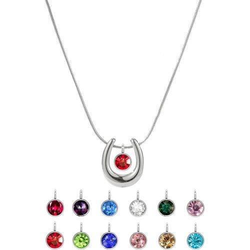 Kal-Femmes Argent Fer À Cheval Collier, Pierre De Naissance Fille Pierre D'anniversaire Diamant Pendentif Femme Bijoux Anniversaire Cadeau Personnalisé Collier (Jul)
