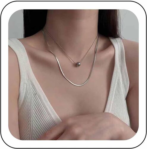 Kal-Collier Ras Du Cou En Chaîne De Serpent Collier Collier En Chaîne De Serpent Fin Et Rond Collier À Chevrons Plats Collier À Perles Simples Collier De Perles Rondes Bijoux De Pour Femmes