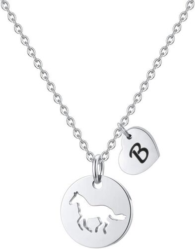 Kal-Collier Cheval Pour Filles Et Femmes En Acier Inoxydable Avec Pendentif En Forme De Coeur Creux - Cadeau Pour Filles Et Amateurs De Chevaux - Bijoux Délicats Pour Adolescentes, Petites Filles