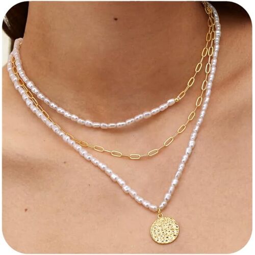 Kal-3pcs Collier Perle Femme Avec Monnaie Pendentif Collier Femme Fantaisie Collier Or Femme Collier Chaîne Serpent/Trombone Bijoux Femme Cadeaux Femme
