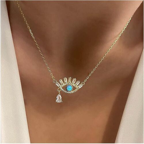 Kal-Collier Ras Du Cou En Strass Yeux Démoniaques Collier Pendentif Yeux Démoniaques Turquoise Collier Ras Du Cou Bling Bling Collier Protection Des Yeux Cz Bijoux En Chaine Pour Femmes Et Filles