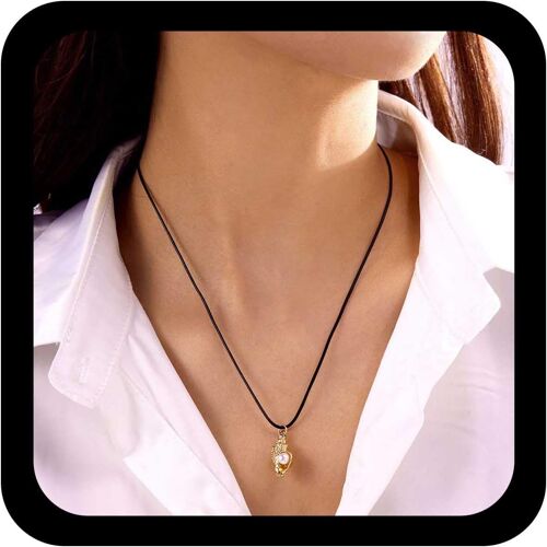 Kal-Collier Pendentif Étoile De Mer Vintage Collier Étoile De Mer Doré Chaîne Collier Ras Du Cou En Cuir Noir Collier Cordon En Cuir Ajustable Bijoux Pour Femmes(Poisson Étoile)