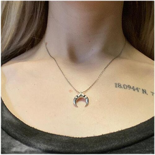 Kal-Collier Boho Croissant De Lune Collier Ras Du Cou Demi-Lune Collier Croissant Argenté Collier Double Corne Bijoux Pour Femmes Et Filles