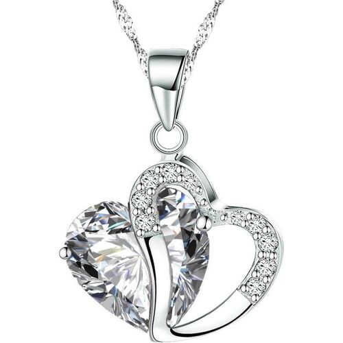 Kal-Collier Avec Pendentif Mode Cristaux Autrichiens Coeur Shape + Boite Cadeau (Clair)