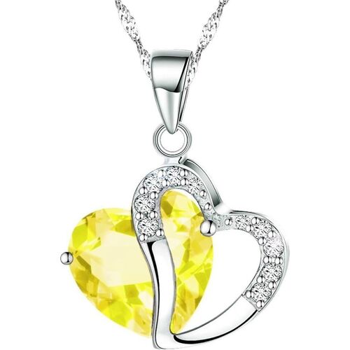 Kal-Collier Avec Pendentif Mode Cristaux Autrichiens Coeur Shape + Boite Cadeau (Jaune)