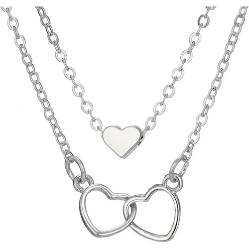 2 Pièces Collier Coeur Pour Femme Collier Argent Or Avec Coeur Pendentif Empilables Chaine Coeur Ouvert Collier Réglable Saint Valentin Anniversaire Cadeau Pour Femme