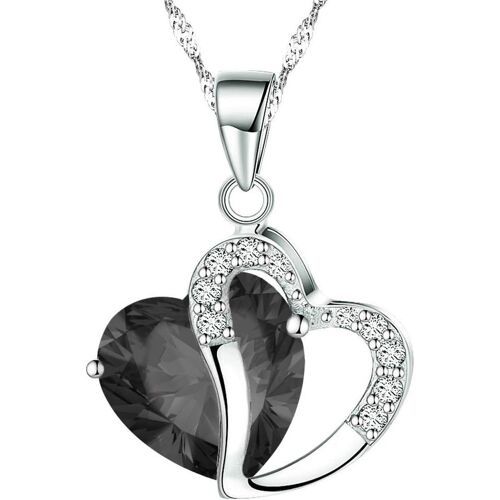 Kal-Collier Avec Pendentif Mode Cristaux Autrichiens Coeur Shape + Boite Cadeau (Noir)