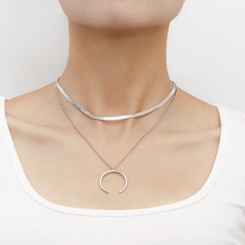 Kal-Collier Pendentif Croissant De Lune Collier Boho À Chevrons Collier Lune Argent Collier Serpent Collier Ras De Cou Bijoux Pour Femmes Et Filles Cadeaux