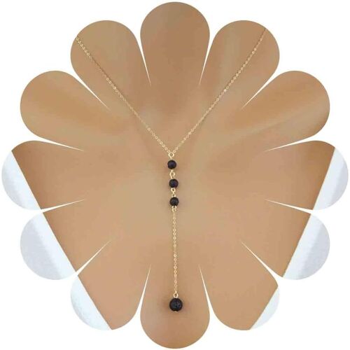 Kal-Collier Noir Vintage Pierre Lave Volcanique Long Collier Noir Forme Y Collier Pendentif Pierre Volcanique Naturelle Collier Forme Y Pierre Volcanique Bijoux Pour Femmes Et Jeunes Filles