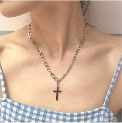 Kal-Collier Ras Du Cou Croix Argentée Boho Collier Chaîne Paperclip Collier Pendentif Croix De Foi Collier Croix Religieuse Vintage Bijoux Pour Femmes Et Filles