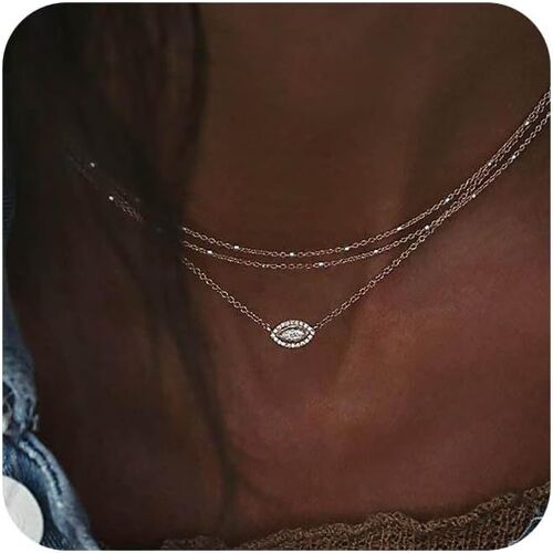 Kal-Boho Layered Strass Choker Collier Or Opale Cristal Oeil Pendentif Collier Chaîne Boule Satellite Collier Vintage Multicouche Collier Bijoux Cadeaux Pour Femmes Et Filles