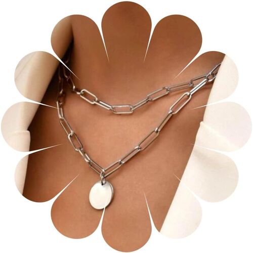 Kal-Collier Ras Cou Vintage Avec Disques Pièces Monnaie Collier Rétro Avec Pendentifs Pièces Monnaie Collier Chaîne Punk Avec Trombones Collier Rond Or Bijoux Pour Femmes Et Filles (Or)