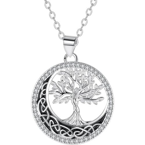 Kal-Collier Arbre De Vie Femme En Argent Sterling 925 En Pendentif Collier, Idée Cadeau Anniversaire Pour Fille Maman Petite Amie Epouse (40+ 5 Cm)