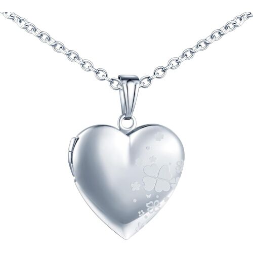 Kal-Collier Personnalisé Médaillon De Coeur, Acier Inoxydable Pendentif Porte Photo Médaillon Trèfle À Quatre Feuilles Pour 2 Photo Pendentif Avec Chaîne 50cm Bijoux Pour Femme Filles