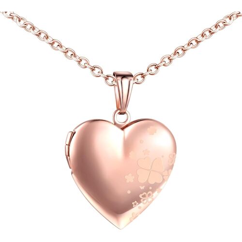Kal-Collier Personnalisé Médaillon De Coeur, Acier Inoxydable Pendentif Porte Photo Médaillon Trèfle À Quatre Feuilles Pour 2 Photo Pendentif Avec Chaîne 50cm Bijoux Pour Femme Filles