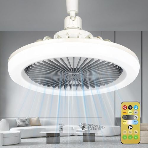 CHECARZHN--NO1-Ventilateur Plafond Silencieux Avec 30W Lumière Led, E27 Petites Ventilateur De Plafond Eclairage Avec Télécommande, Dimmable, 3 Vitesses, Lampe Ventilateur Plafond Pour Chambre, Salon