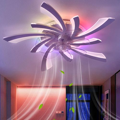 Ventilateur Plafond Avec Lumiere RGB Et Télécommande, Lustre Ventilateur Moderne Fleur Avec LED Dimmable, 6 Vitesses DC Motor Réversible Plafonnier Ventilateur Pour Chambre Salon-White