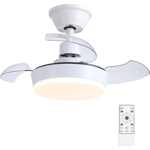 CHECARZHN--NO1-Ventilateur De Plafond Avec Lumière Et Télécommande, Ventilateur De Plafond Moderne De 60 Cm Avec 3 Pales Rétractables, 6 Vitesses De Vent, Lumière De Ventilateur De Plafond Rétractabl