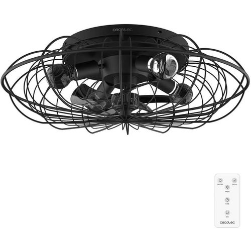 CHECARZHN--NO1-- Ventilateur De Plafond Avec Lumière Energysilence Lampaero 650 Iron Design - 20 W, Diamètre 28 Cm, Minuterie, 3 Vitesses Et 5 Pales, Mode Été/Hiver