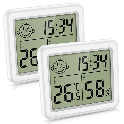 TWQ-Lot de 2 thermomètres hygromètres numériques avec horloge, portable, grand écran, thermomètre, hygromètre, réveil numérique avec température, indicateur de climat ambiant, pour bureau, maison