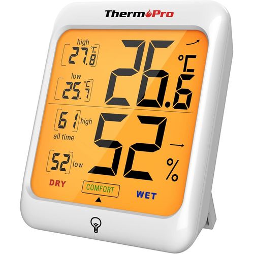 TP53 Thermomètre hygromètre professionnel pour intérieur, maison, mesureur d¿humidité et de la température ambiante, numérique, avec touche rétro-éclairée