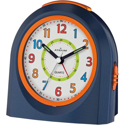 Atrium A921-5 Réveil analogique à Quartz pour Enfant sans tic-tac avec lumière et répétition Bleu foncé/Orange