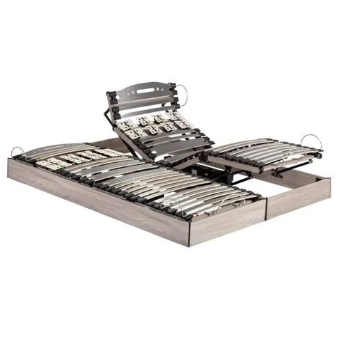 Sommier Électrique S62+Lattes Bois - Réglage Fermeté Zone Lombaires - 2x90x200 - Gris