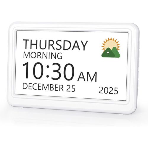 Calendrier numérique, réveil électronique, date du jour, horloge numérique avec 20 rappels personnalisés, 20 réveils, 12 thèmes, 10 niveaux d'intensité, horloge de démence de 17,8 cm pour les