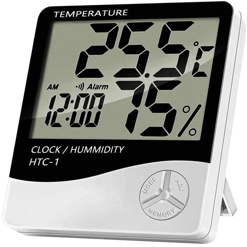 Retoo Thermomètre blanc numérique d'intérieur avec hygromètre et réveil, horloge numérique avec compteur de température et d'humidité, mesure Celsius Fahrenheit, mesure de la température