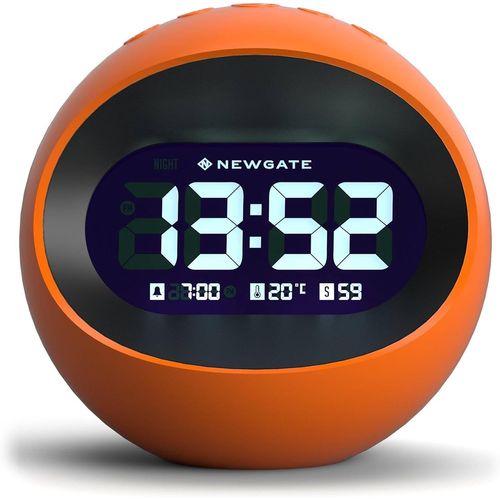 NEWGATE® Centre of The Earth réveil | Horloge LCD numérique rétro Ronde | L¿Orange | Idéal pour Chevet, Bureau ou étagère | Accessoire rétro pour Chambre à Coucher et Bureau