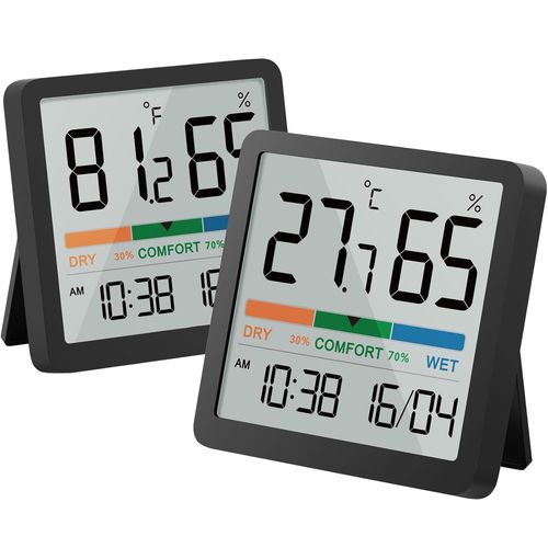 Hygromètre Thermomètre d'intérieur, thermomètre numérique de bureau avec moniteur de température et d'humidité, thermomètre d'ambiance à jauge d'humidité précise (2, Blanc, 7cm)