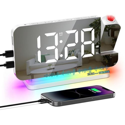 Réveil Radio-Réveil Numérique Avec 6 Niveaux De Luminosité De L'Écran Et 4 Luminosité De Projection Réveil De Projection Avec Veilleuse Et Fonction Snooze Réveil Avec Projection Fm