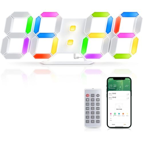 EDUP HOME Réveil numérique 3D LED 9,7 Pouces 7 Couleurs Température avec RGB, contrôle par Application et télécommande Horloge pour Chambre à Coucher/Salon/Bureau