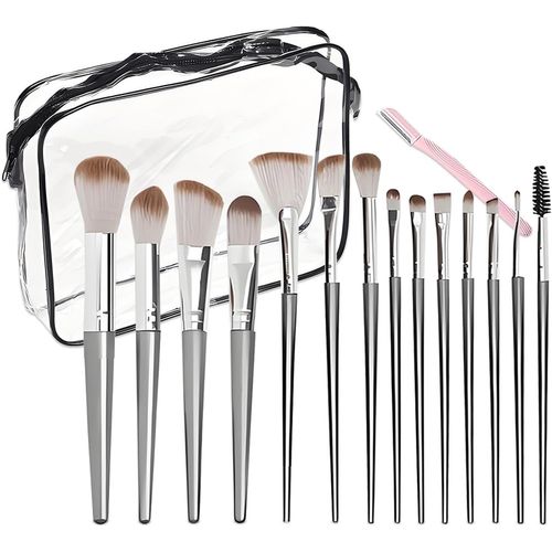 Wynie Set De Maquillage Professionnel Avec 14 Pinceaux Synthétiques, 2 Éponges, Recourbe-Cils, 2 Pompons Et Sac De Voyage, Idéal Pour Fond De Teint, Fard À Joues Et Ombres (Set 3) 