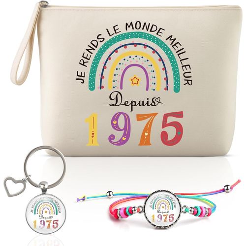 Cheng-50 Ans Anniversaire Femme Cadeau Avec Trousse De Maquillage, Bracelet Et Porte-Clés, Idée Cadeau Femme 50 Ans Anniversaire Je Rends Le Monde Meilleur Depuis 1975"", Cadeau Femme Anniversaire (19