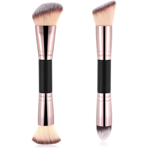 Lot De 2 Pinceaux De Maquillage À Double Extrémité Biseautés Pour Fond De Teint, Anti-Cernes, Application De Maquillage Pour Le Polis , La Crème Liquide, Le Mélange, Le Contour Du Vi 