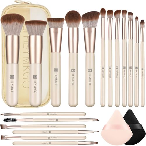 Kal-Lot De 18 Pinceaux De Maquillage Professionnels Avec 2 Houppettes À Poudre Et Sac De Voyage Pour Fond De Teint, Poudre, Blush, Fard À Paupières, Pinceaux De Maquillage Et Outils De Maquillage 