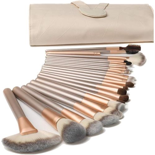 Kal-18pcs Set Pinceaux Maquillage Avec Sac De Rangement Professionnel Pour Fond De Teint, Blush, Fard À Paupières Poils Synthetiques Doux Et Sans Cruauté 