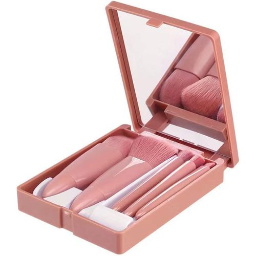 Fdcgas 5 Pcs Pinceaux Maquillage,Ensemble De Pinceaux Maquillage De Voyage, Ensemble Pinceaux Maquillage Voyage Portable Avec Boîte À Miroir Ensemble Pinceaux Maquillage Voyage Mini Kit Pinceaux 